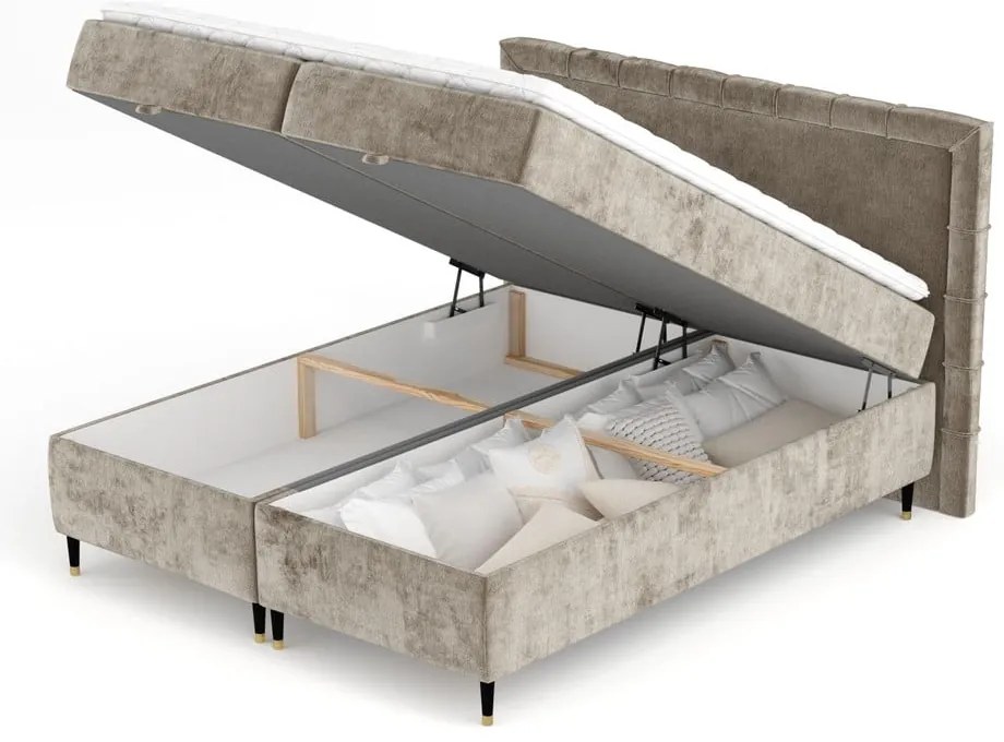 Letto boxspring beige con spazio contenitivo 200x200 cm Voyage - Maison de Rêve