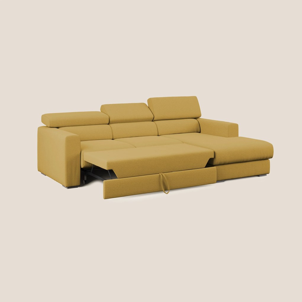 Dylan divano angolare con estraibile a cassettone in tessuto fiammato simil cotone impermeabile T19 giallo