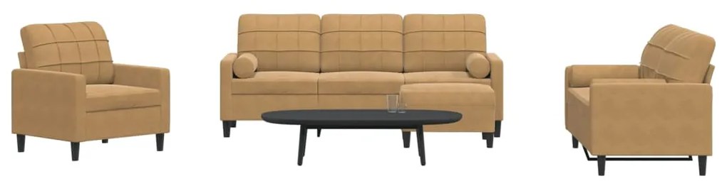 Set Di Divani 4 Pz Con Cuscini E Rinforzi Marrone İn Velluto /