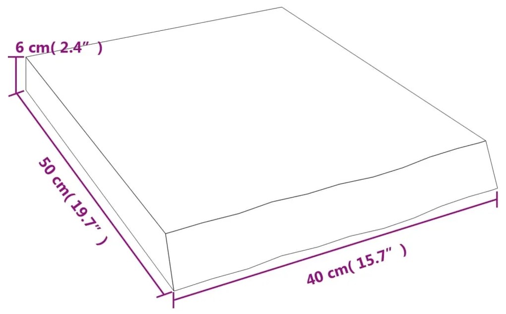 Ripiano a Parete 40x50x(2-6) cm Massello Rovere Non Trattato