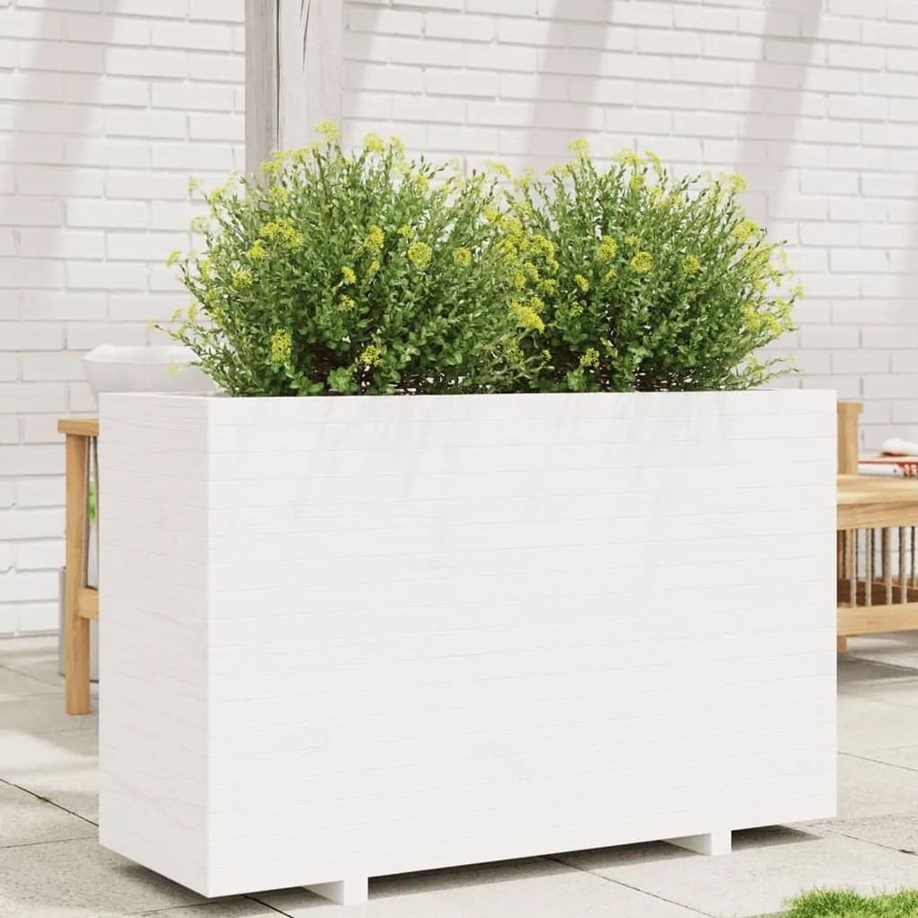 Fioriera Da Giardino Bianca 110x40x72,5 Cm Legno Massello Pino /