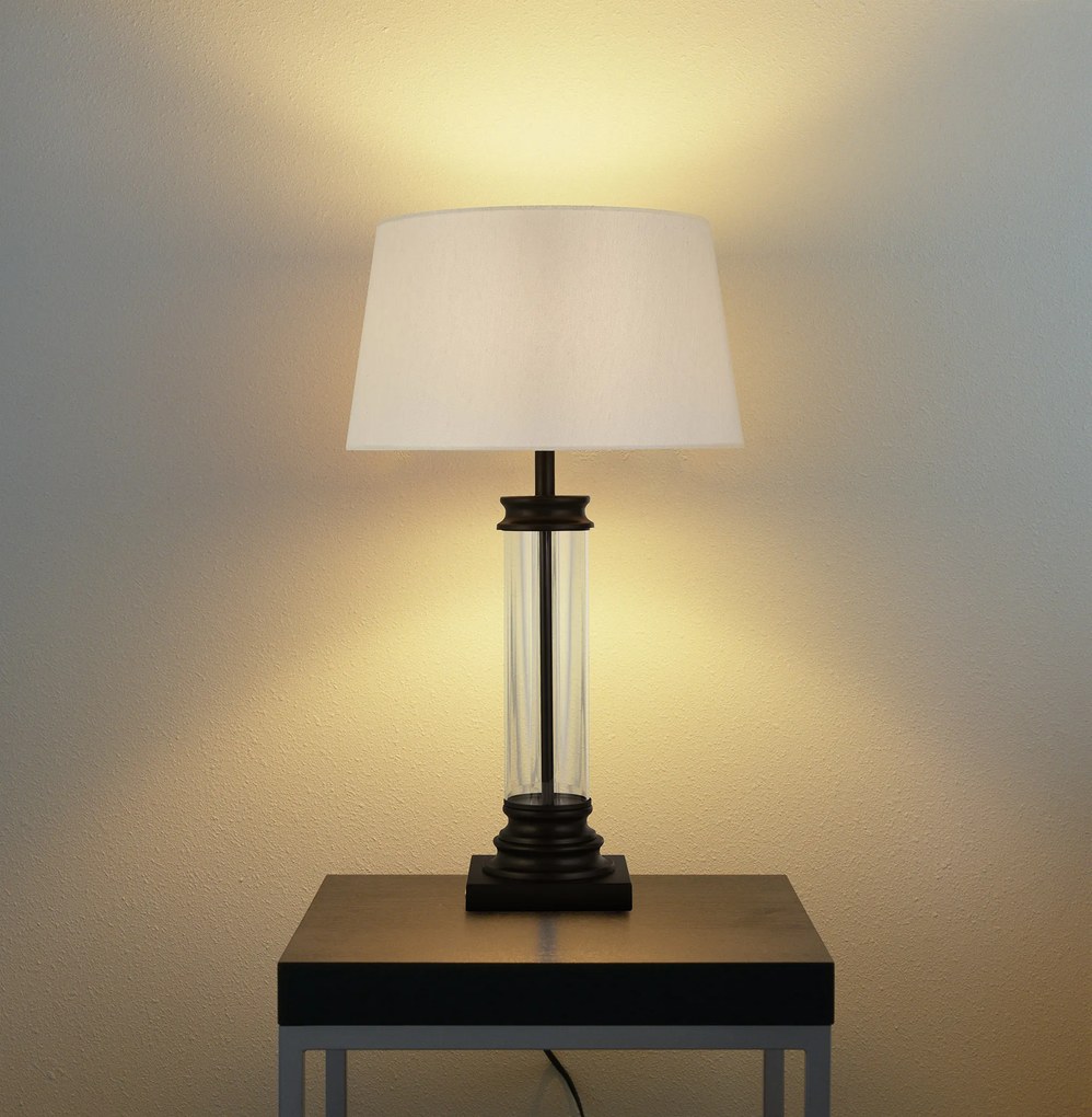 Lampada Scrivania Contemporanea Pedestal Acciaio Nero Vetro Bianco 1 Luce E27