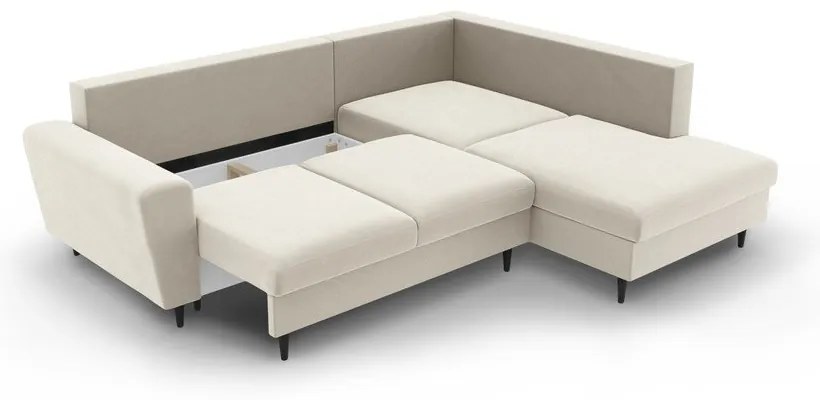 Divano angolare beige allungabile e con contenitore (con penisola a destra/a L) con rivestimento in velluto Kyoto – Cosmopolitan Design