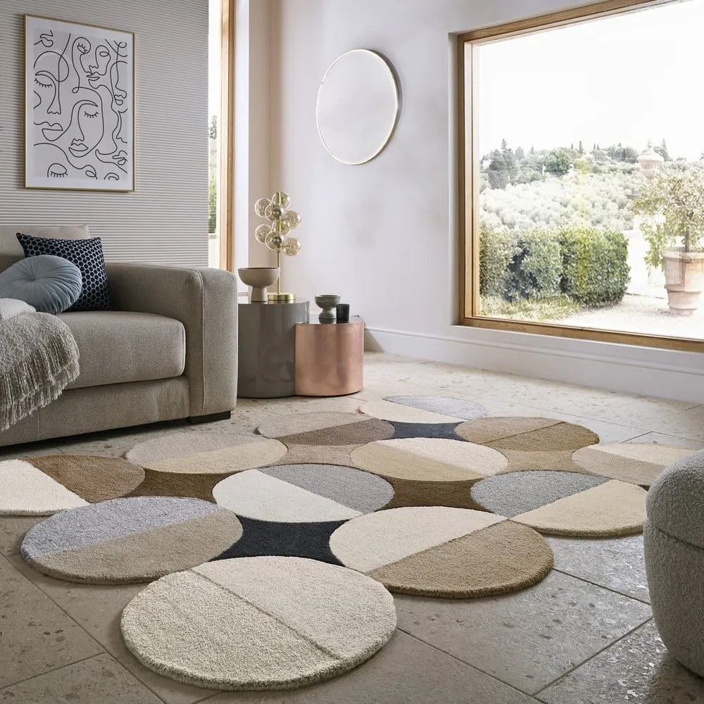 Tappeto greige in lana tessuto a mano 120x170 cm Mia Ellipse – Flair Rugs