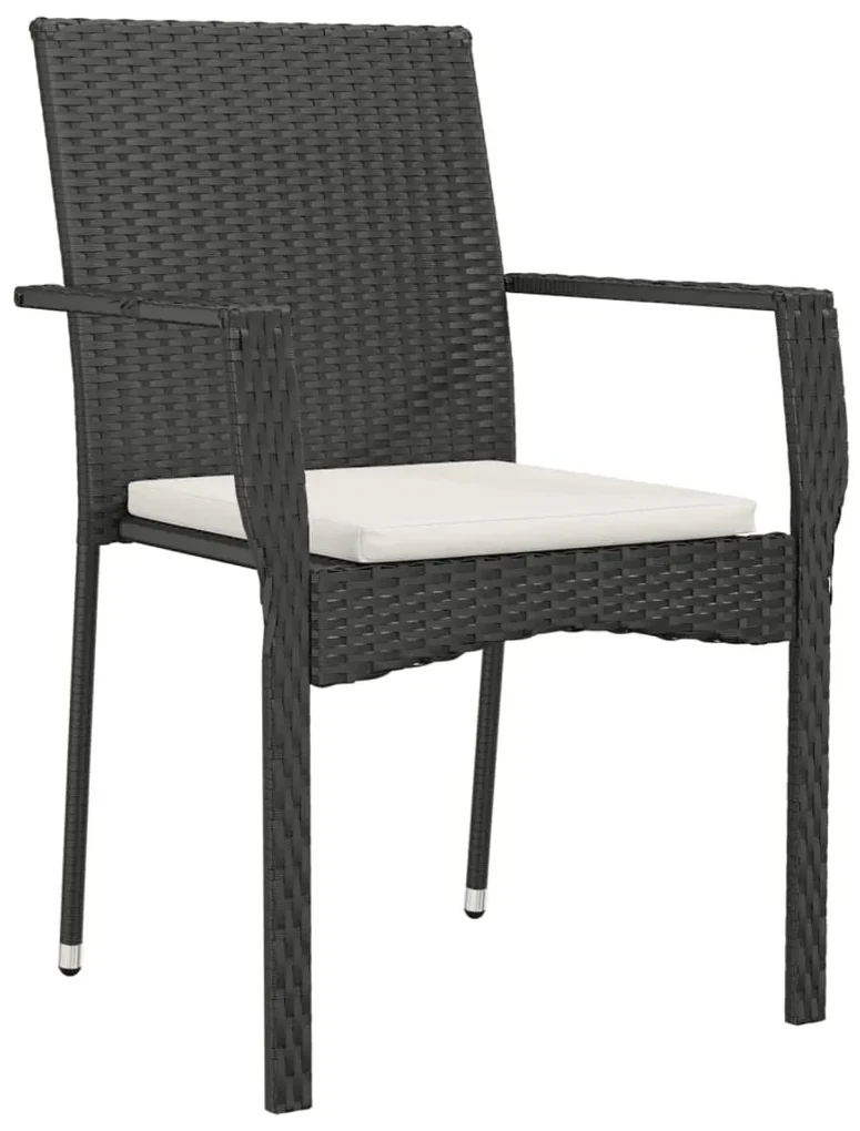 Set da pranzo da giardino 3 pz con cuscini nero in polyrattan