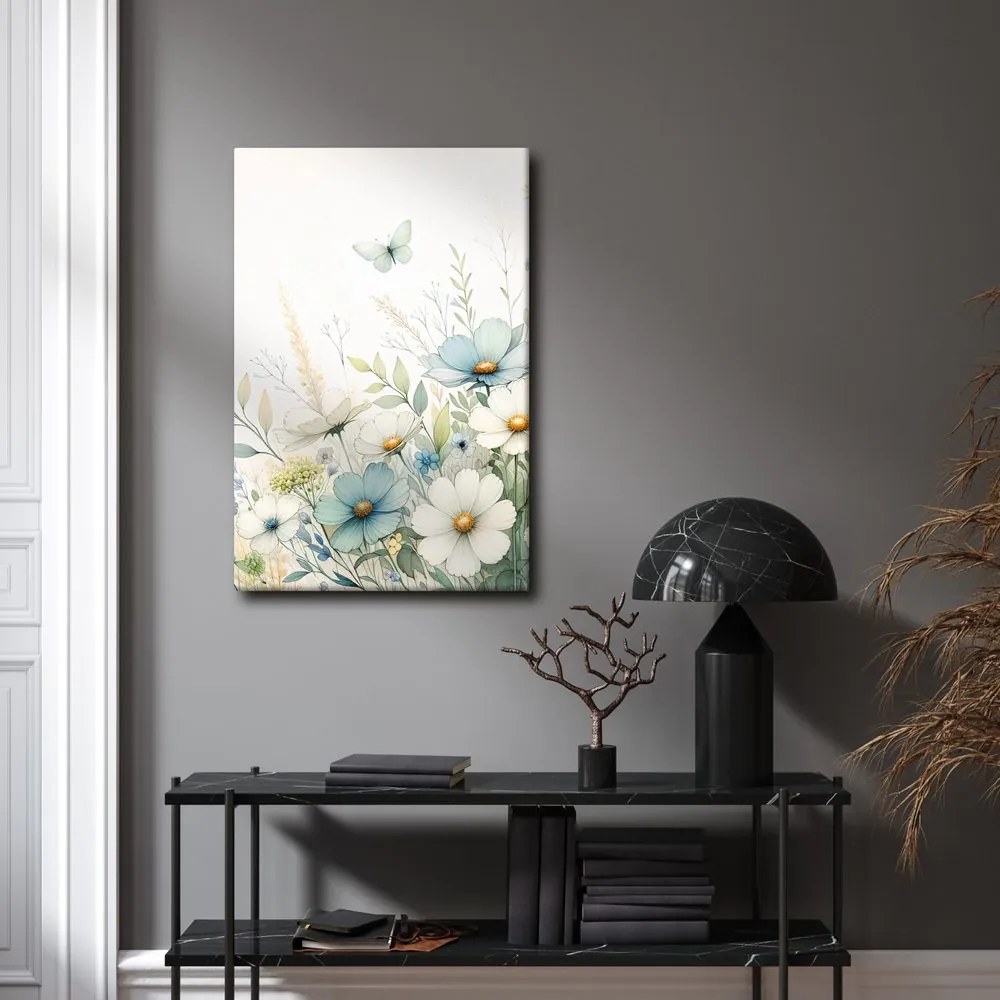 Quadro su tela – Fiori di prato con farfalle