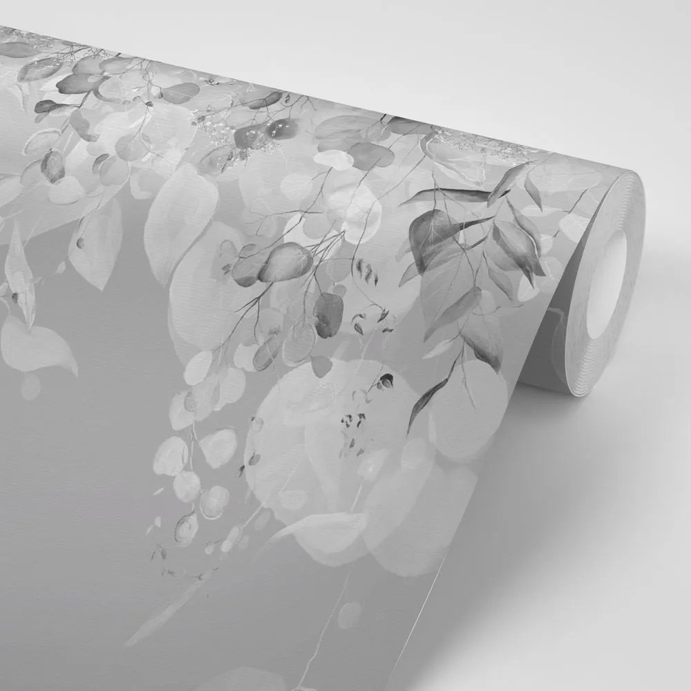 Carta da parati – Foglie delicate in grigio