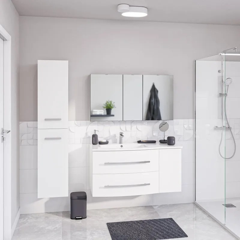 Colonna per mobile bagno Perla SENSEA 2 ante P 36.5 x L 35 x H 160 cm Bianco laccato truciolare