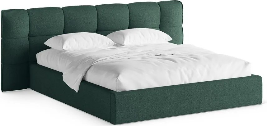 Letto matrimoniale imbottito verde scuro con contenitore con rete inclusa 140x200 cm Eric – Micadoni