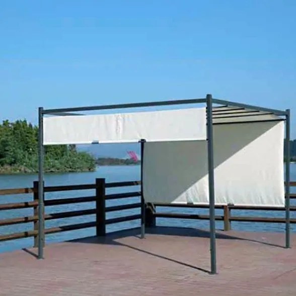 Pergola 3x3 Autoportante Con Telo Ecrù Scorrevole E Struttura Antracite