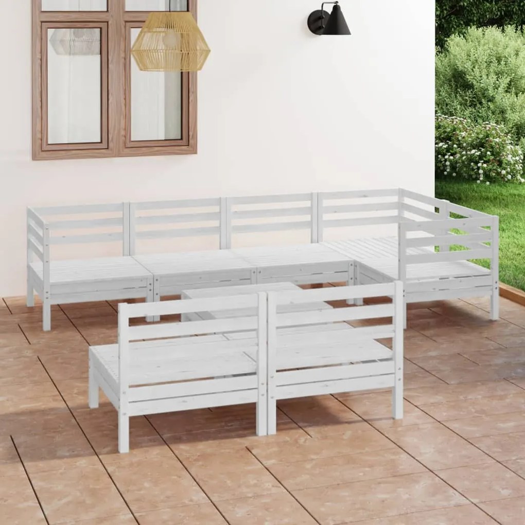 Set salotto da giardino 8 pz in legno massello di pino bianco