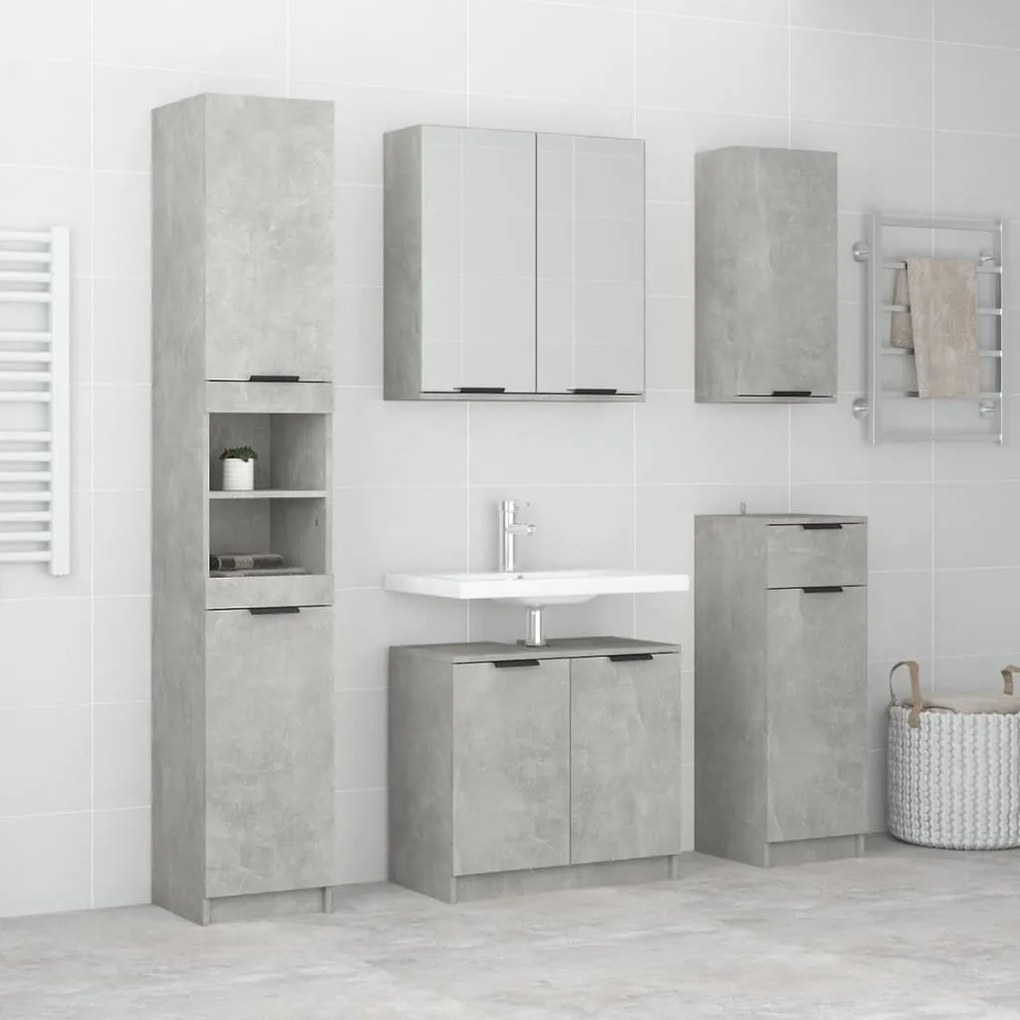 Set mobili da bagno 5 pz grigio cemento in legno multistrato