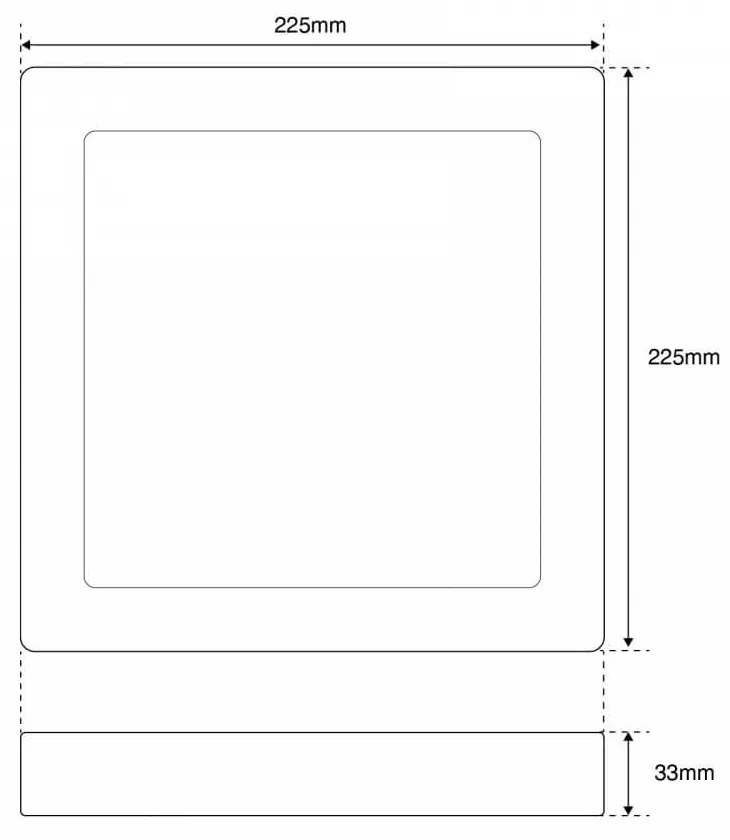 Plafoniera LED Slim Quadrata 20W 2.000lm no Flickering 225x225mm Colore Bianco Caldo 3.000K