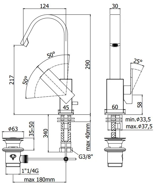 Paffoni Elle El878 Miscelatore lavabo Monocomando Canna ad ombrello Piatta senza scarico Cromo