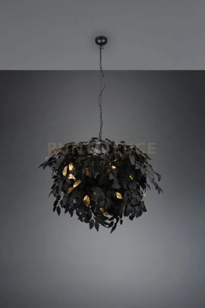 Leavy sospensione grande foglie lavabili nero e oro d. 70cm 4 luci ...