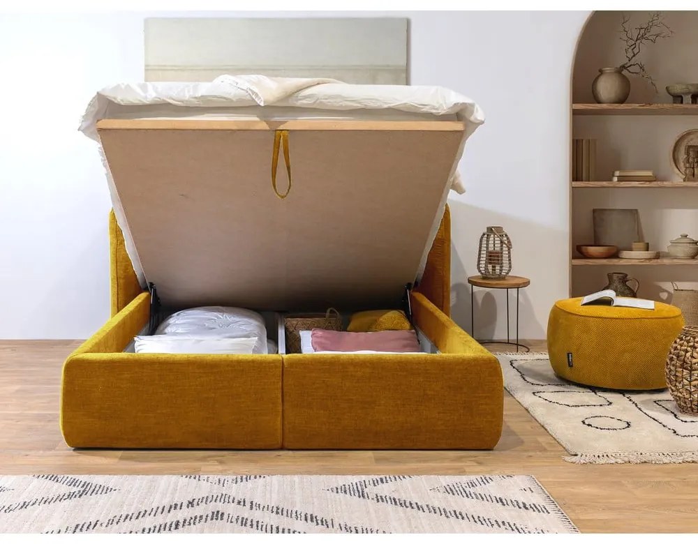 Letto matrimoniale imbottito giallo con contenitore con griglia 180x200 cm Louise - Bobochic Paris
