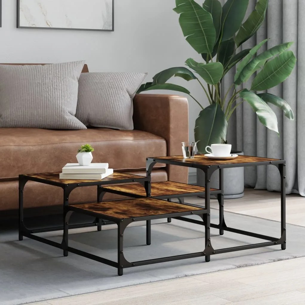 Tavolino salotto rovere fumo 87,5x87,5x40 cm legno multistrato