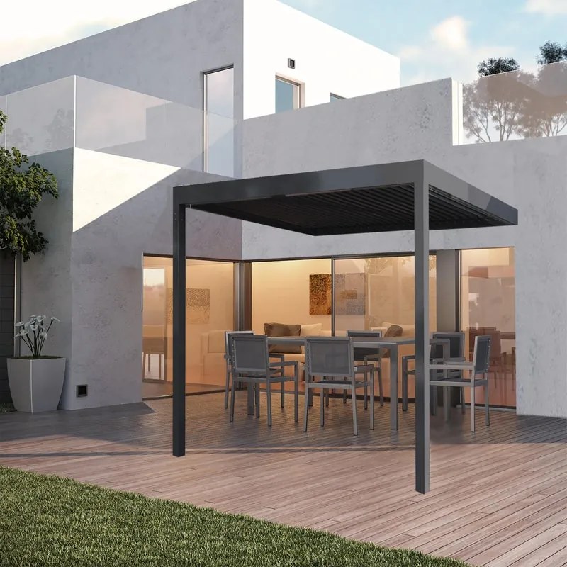 Pergola bioclimatica addossata 392x300 cm in alluminio grigio - Spell