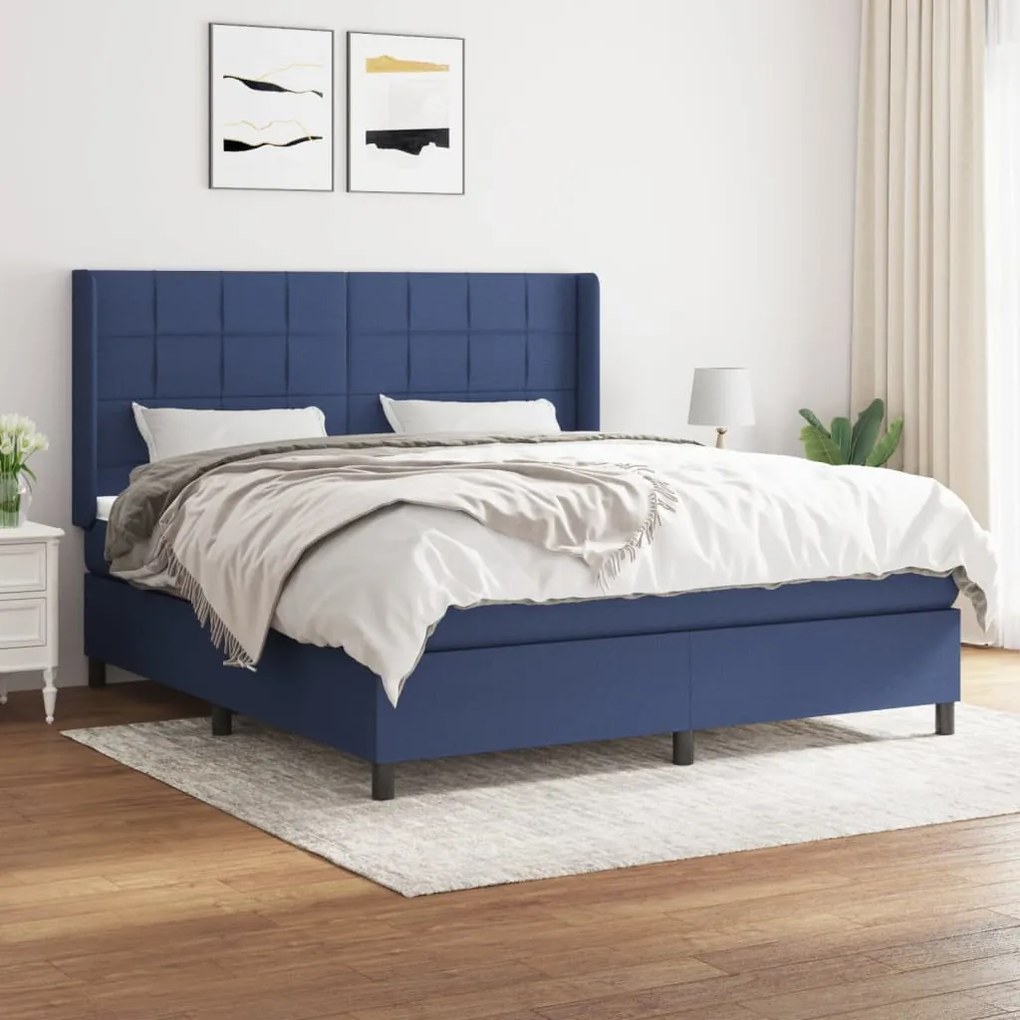 Giroletto a molle con materasso blu 180x200 cm in tessuto