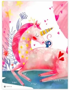 Quadro per la camera dei bambini - Unicorno rosa con le stelline | Inspio