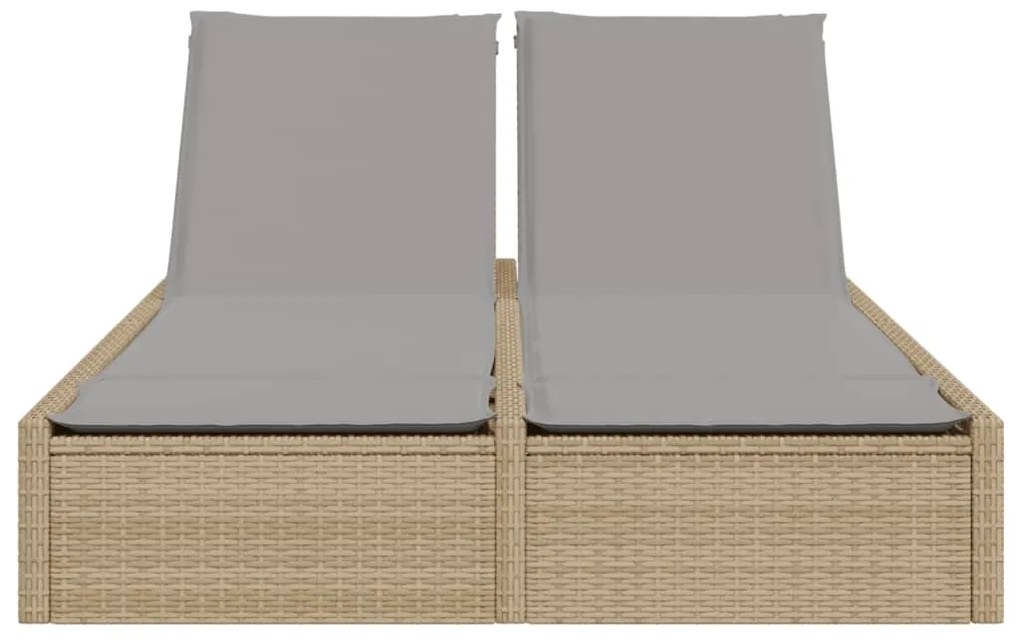 Lettino prendisole con cuscini beige in polyrattan