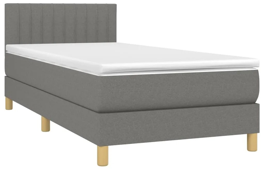 Letto a molle materasso e led grigio scuro 90x200 cm in tessuto