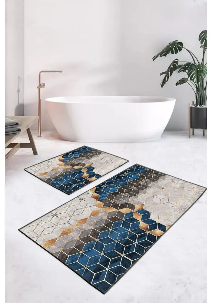 Tappetini da bagno grigio-blu in set di 2 pezzi 60x100 cm Optic - Mila Home