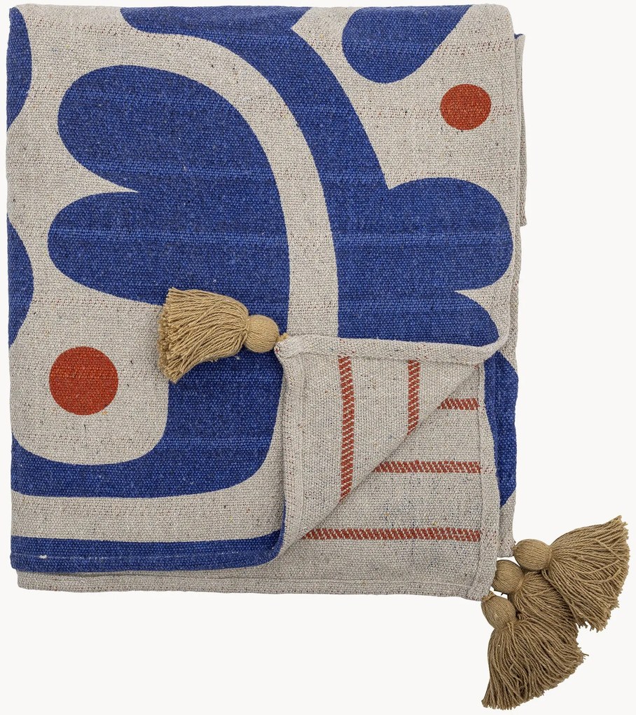 Coperta in cotone con stampa e nappe Eviaya