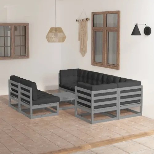 Set Divani da Giardino 8 pz con Cuscini Legno Massello Pino