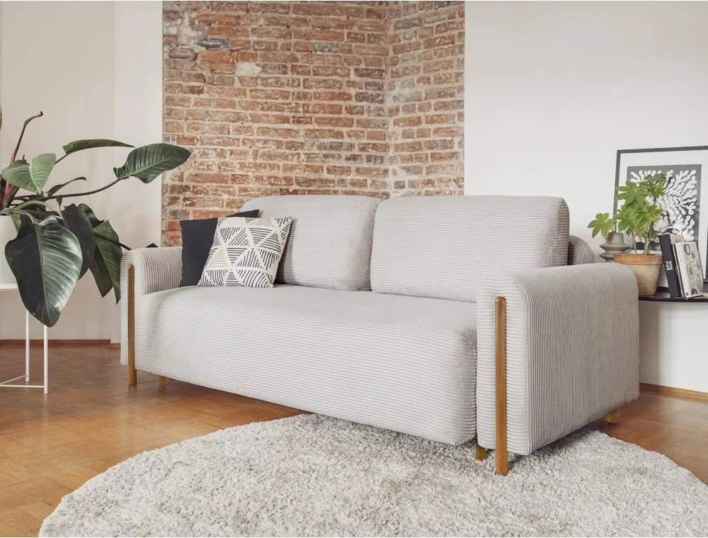 Divano grigio chiaro allungabile/con contenitore e rivestimento in velluto a coste 244 cm Arcadova – ELTAP