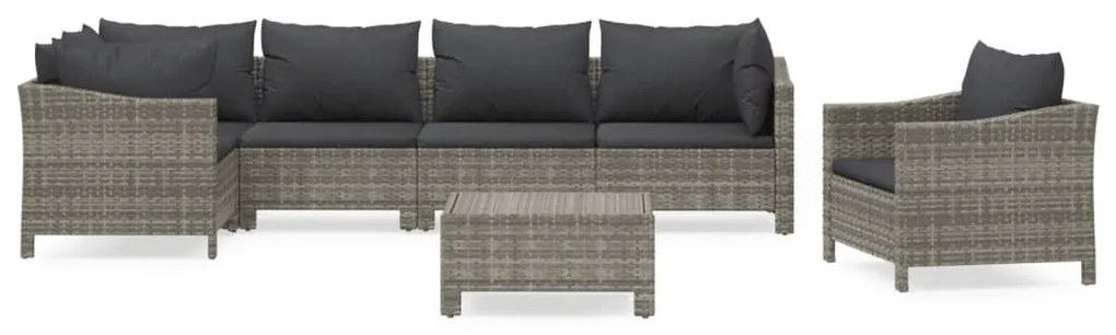 Set divani da giardino 7 pz con cuscini in polyrattan grigio