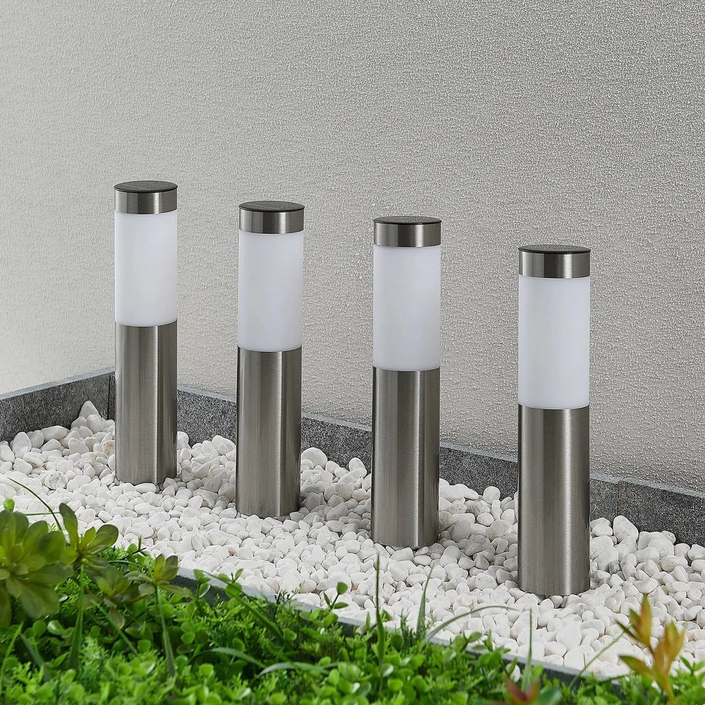 Lindby lampioncino LED solare, set da 4, picchetto, 31 cm, IP44 Sirita, Alluminio / Grigio / Zincato, Acciaio Inox, Moderno, Lampade solari