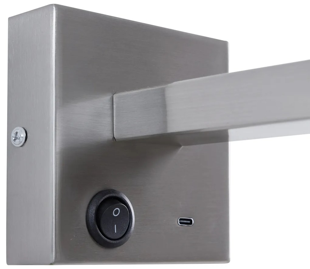 Lampada da parete moderna in acciaio con USB-C inclinabile - Rex