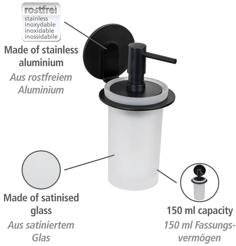 Dispenser di sapone in vetro nero opaco autoportante 150 ml Bivio - Wenko