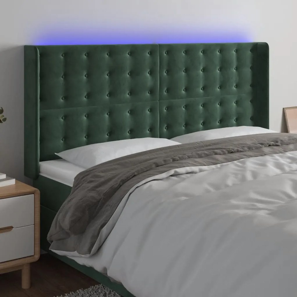 Testiera A Led Verde Scuro 163x16x118/128 Cm İn Velluto /