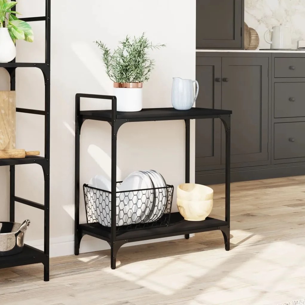 Carrello da cucina nero 60,5x31x72,5 cm in legno multistrato
