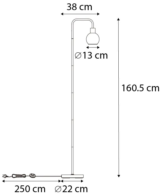 Lampada da terra Art Déco nera con vetro fumé - Vidro