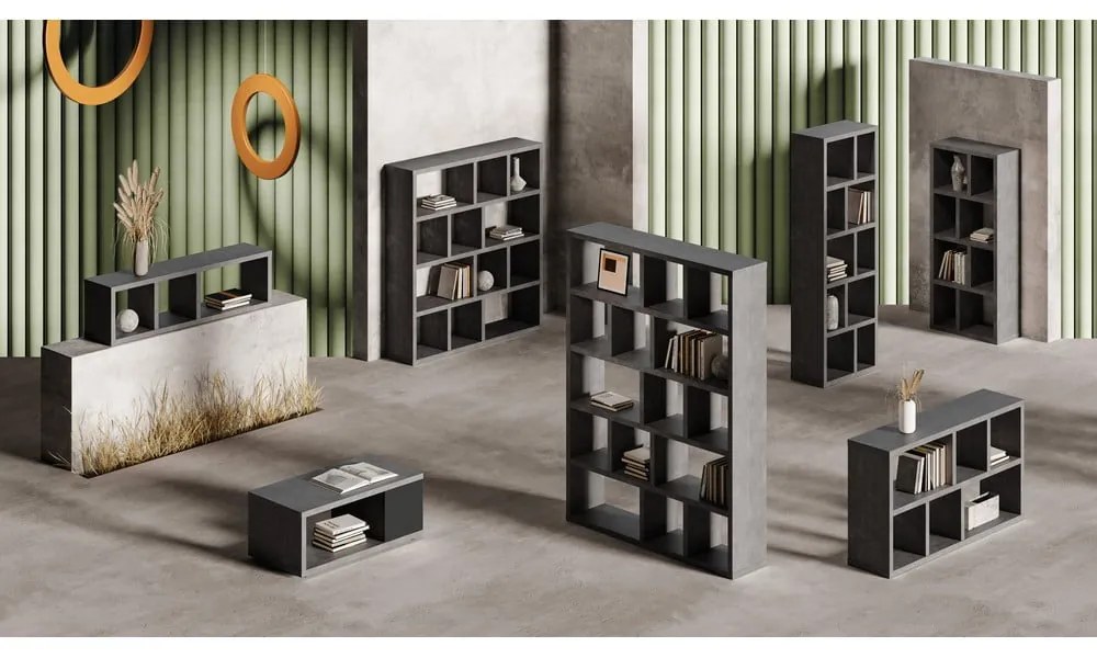 Libreria grigia effetto cemento 150x159 cm Berlin - TemaHome