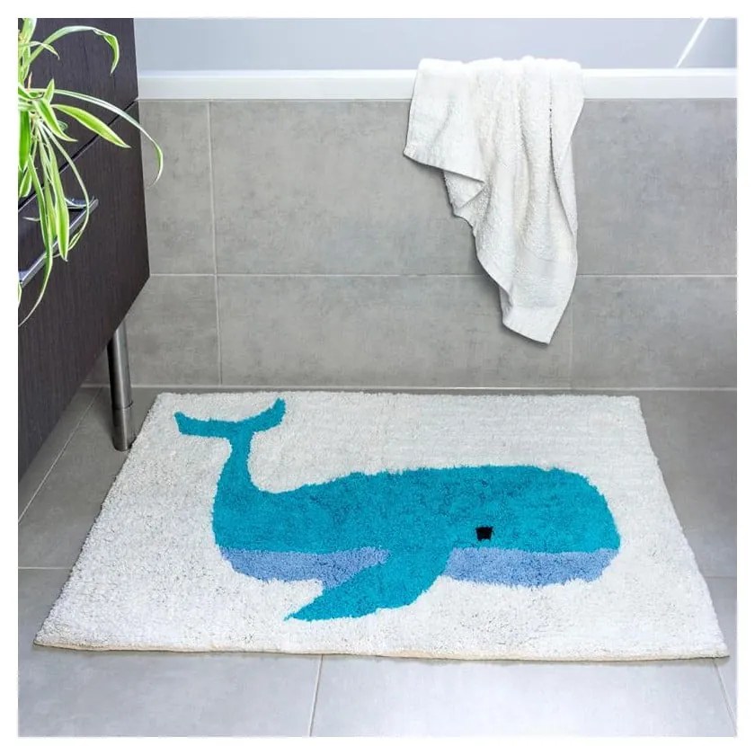 Tappetino da bagno bianco/blu 83x52,5 cm Whale - Rex London