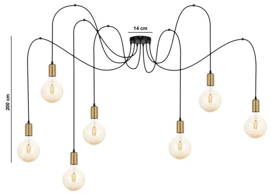 Lampadario a sospensione con filo MIROS 7xE27/60W/230V ragno nero/oro