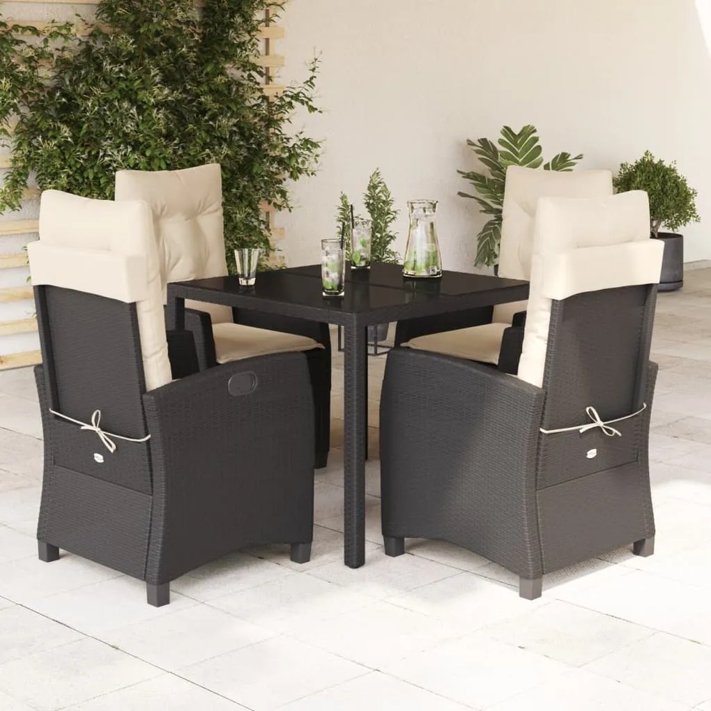 Set Da Pranzo Da Giardino 5 Pz Nero Con Cuscini İn Polyrattan /