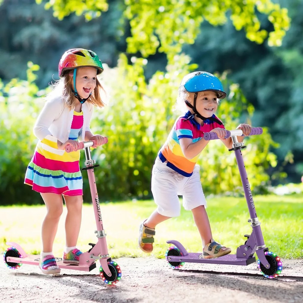 Costway Monopattino per bambini con ruote a LED manubrio regolabile, Giocattolo con meccanismo pieghevole 4 Colori