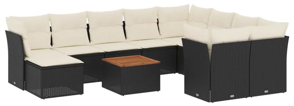 Set divani da giardino 11 pz con cuscini in polyrattan nero