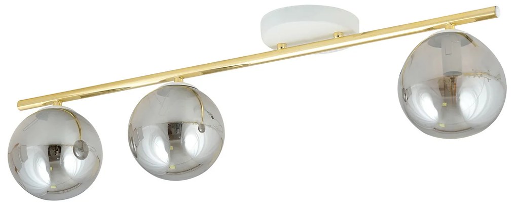 Plafoniera Contemporanea 3 Luci Achille In Acciaio Oro Bianco E Sfere Vetro Fumè
