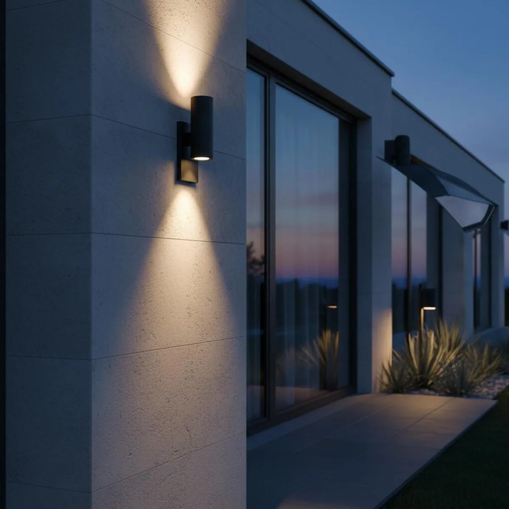 Applique Bidirezione GU10 con Sensore Crepuscolare E27 IP65 - Nera