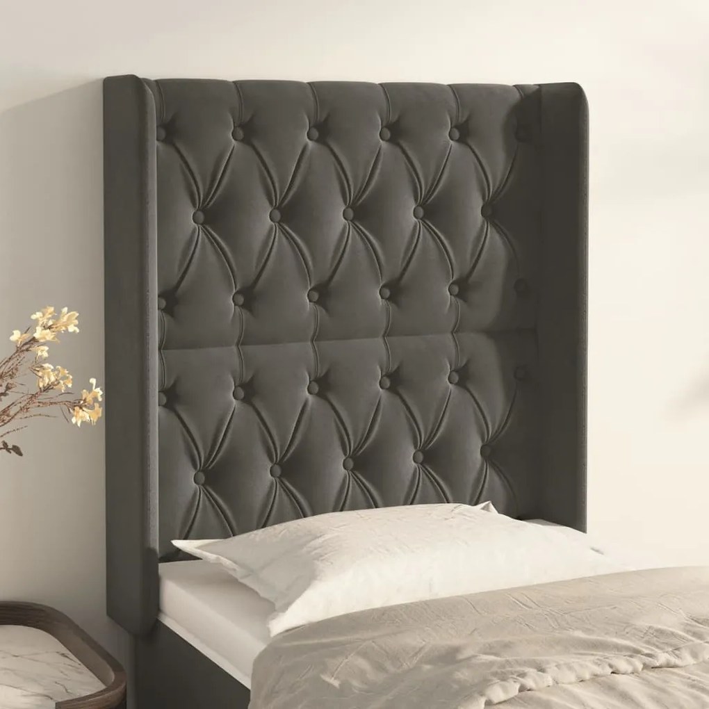 Testiera Ad Orecchio Grigio Scuro 83x16x118/128 Cm İn Velluto /