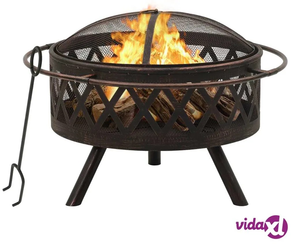 vidaXL Braciere Rustico con Attizzatoio 76 cm XXL in Acciaio