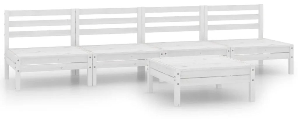 Set divani da giardino 5 pz bianco in legno massello di pino