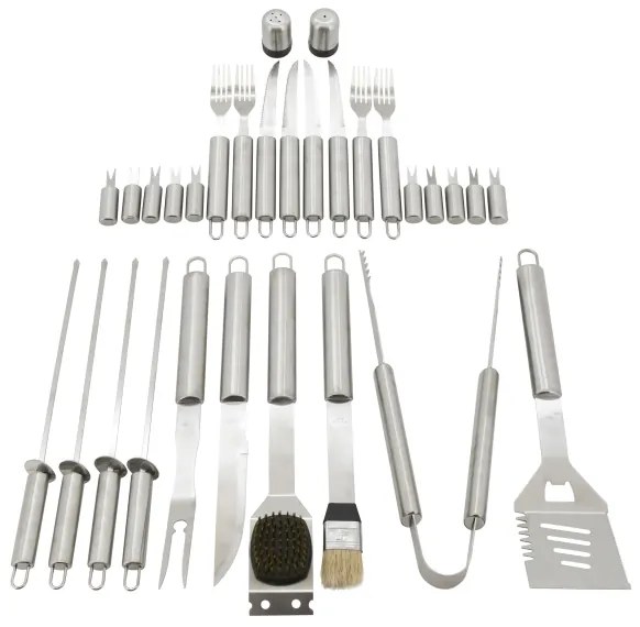 Utensili per grigliate in acciaio inox con valigetta 30 pz