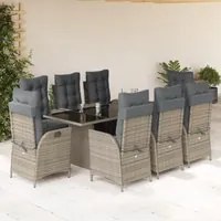 Set da Pranzo da Giardino 9 pz con Cuscini in Polyrattan Grigio 3213357